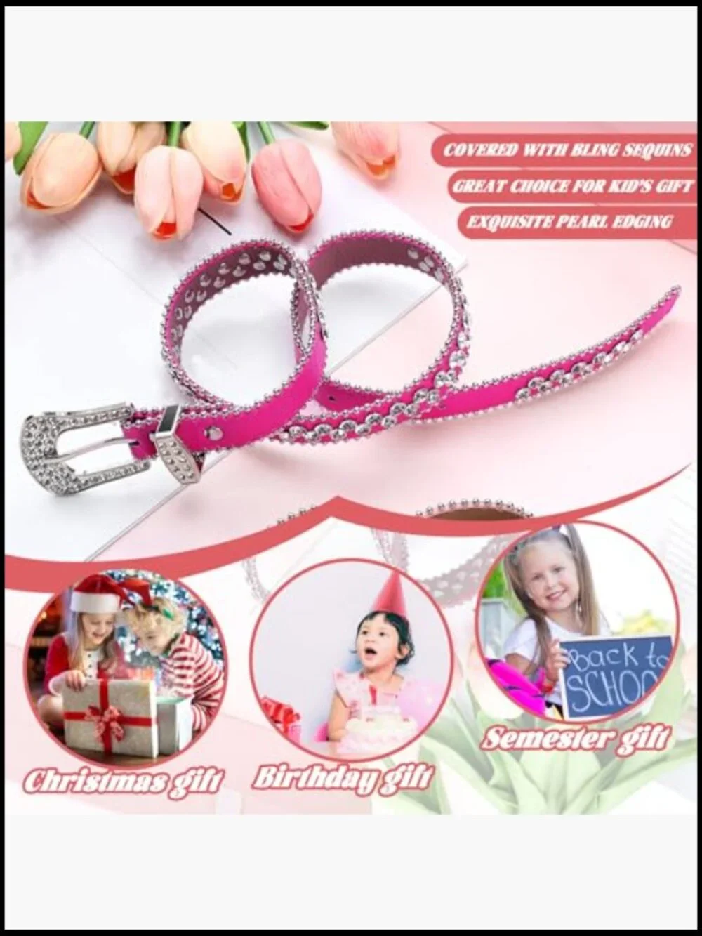 2 Pcs Kids Rhinestone Belt Western Cowboy Belt with Bling Diamond Studded